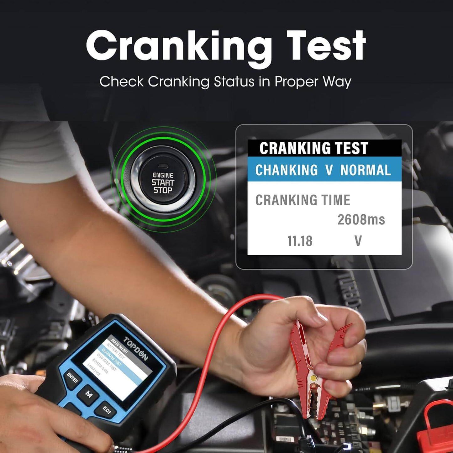 Car Battery Tester TOPDON BT200, 12V/24V Battery Tester for Vehicles, 100-2000 CCA, Automotive Battery Tester for Charging and Starting System, Battery Analyzer for Trucks, Boats, and SUVs - Auto Part Pro Switzerland