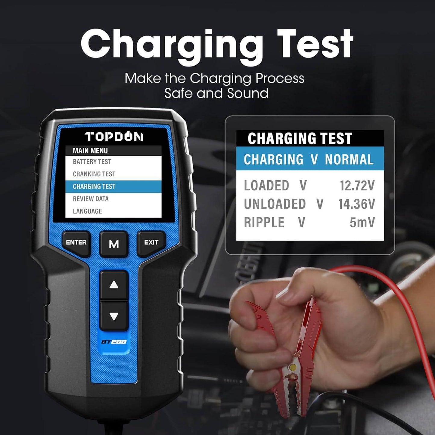 Car Battery Tester TOPDON BT200, 12V/24V Battery Tester for Vehicles, 100-2000 CCA, Automotive Battery Tester for Charging and Starting System, Battery Analyzer for Trucks, Boats, and SUVs - Auto Part Pro Switzerland