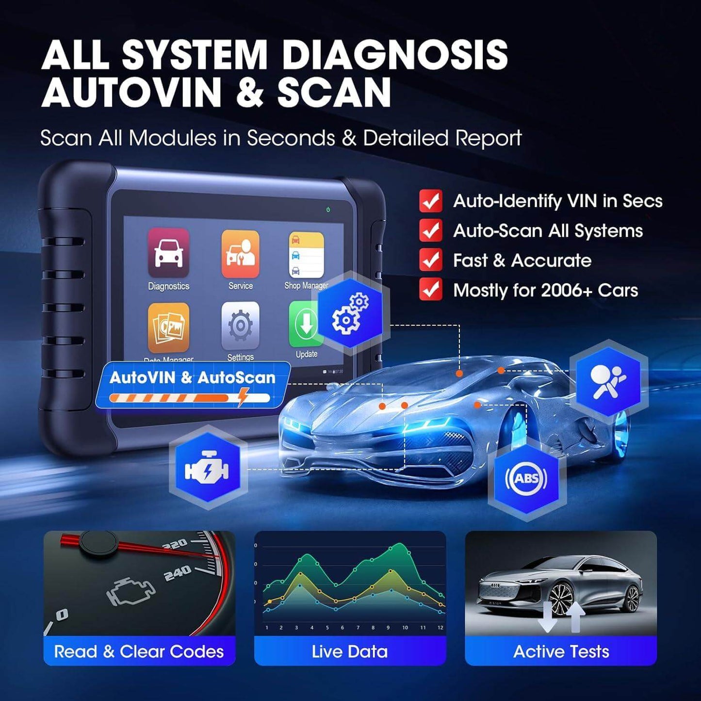 Autel MaxiCOM MK808S Car Diagnostic Tool, 2025 OBD2 Scanner Upgrade of MX808 MK808, 28+ Services, Active Test, Full System Diagnostics, Injector Coding/EPB/BMS/SAS/TPMS/AutoVIN/ABS, FCA AutoAuth - Auto Part Pro Switzerland