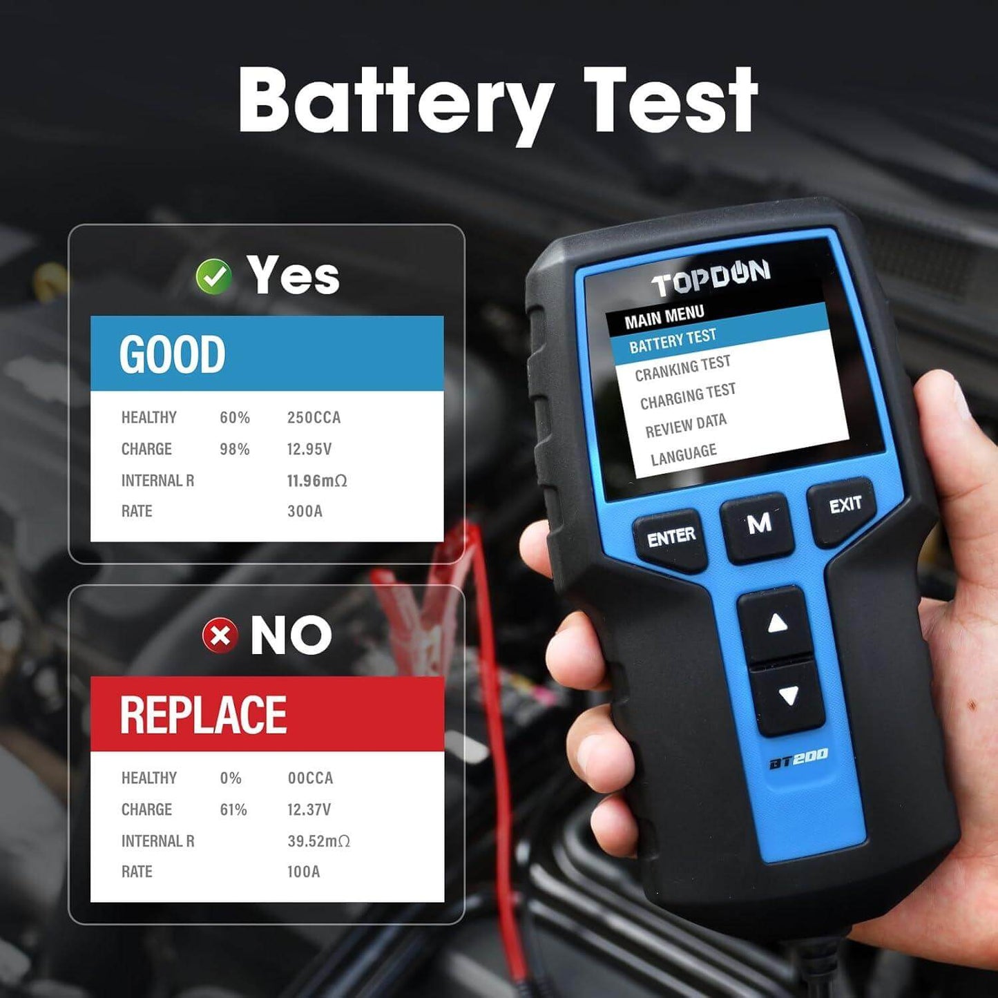 Car Battery Tester TOPDON BT200, 12V/24V Battery Tester for Vehicles, 100-2000 CCA, Automotive Battery Tester for Charging and Starting System, Battery Analyzer for Trucks, Boats, and SUVs - Auto Part Pro Switzerland