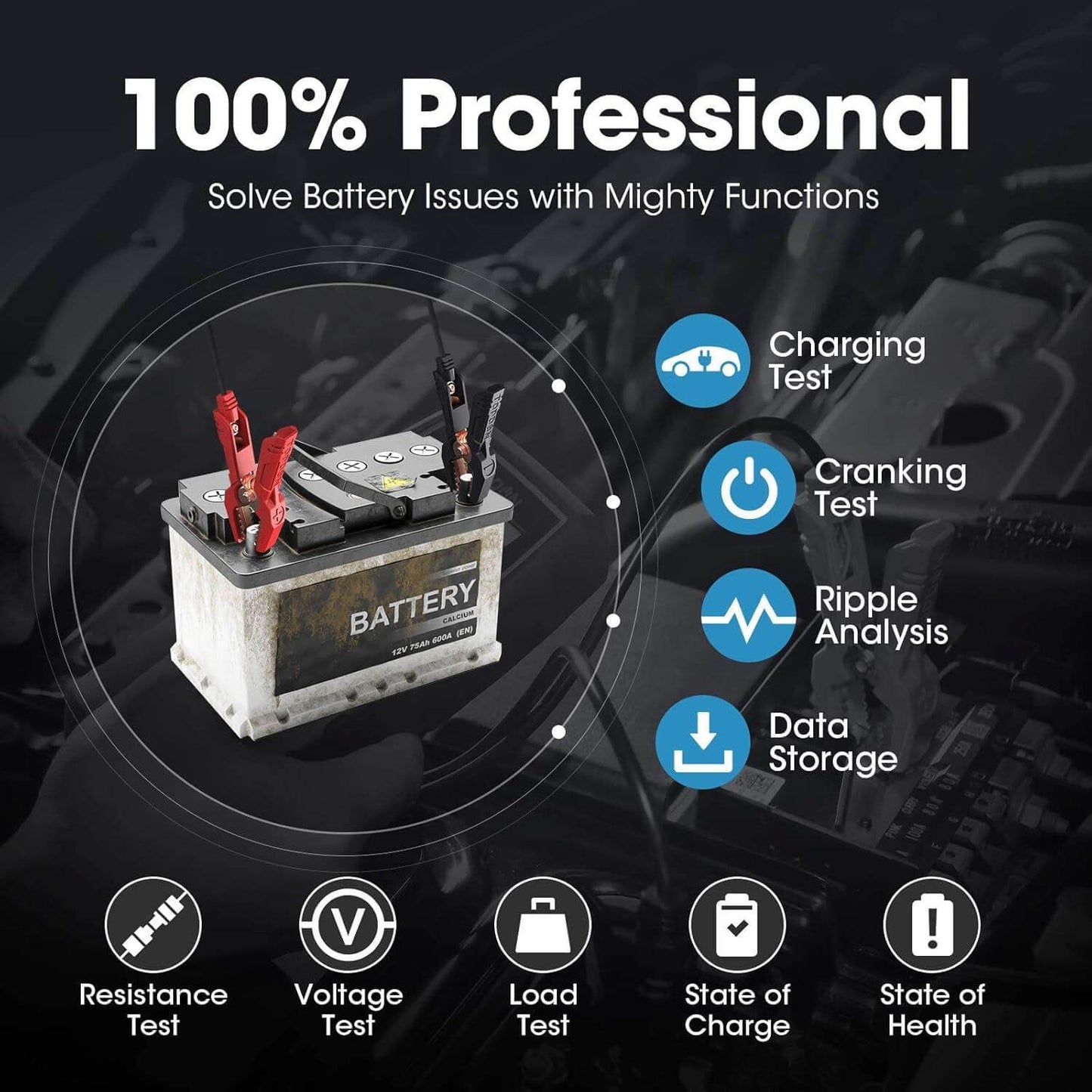 Car Battery Tester TOPDON BT200, 12V/24V Battery Tester for Vehicles, 100-2000 CCA, Automotive Battery Tester for Charging and Starting System, Battery Analyzer for Trucks, Boats, and SUVs - Auto Part Pro Switzerland