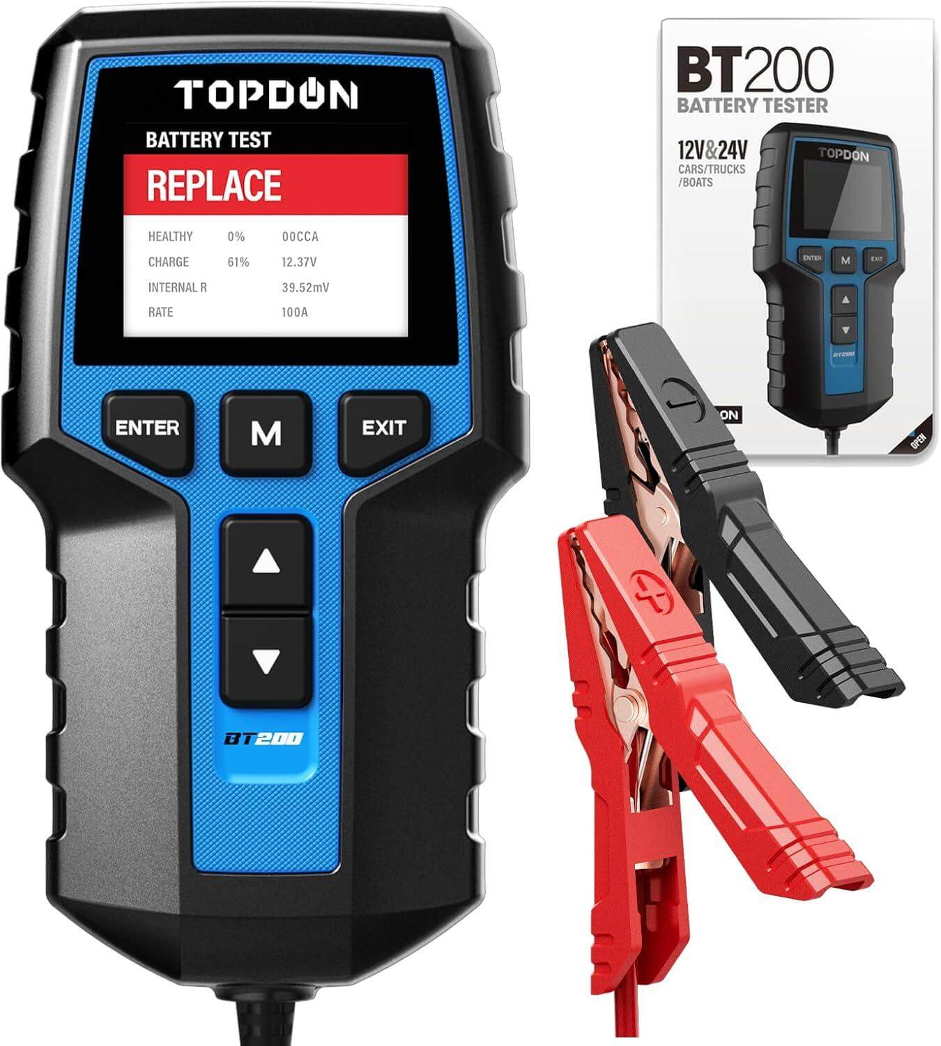 Car Battery Tester TOPDON BT200, 12V/24V Battery Tester for Vehicles, 100-2000 CCA, Automotive Battery Tester for Charging and Starting System, Battery Analyzer for Trucks, Boats, and SUVs - Auto Part Pro Switzerland