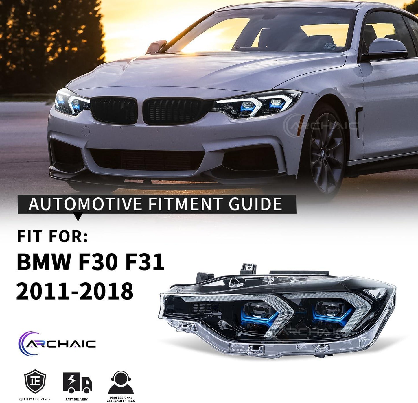 Archaic LED Headlights Compatible with BMW 3 Series F30 F31 2012-2015, Front Lights with Sequential Turn Signals, for OEM Xenon - Auto Part Pro Switzerland