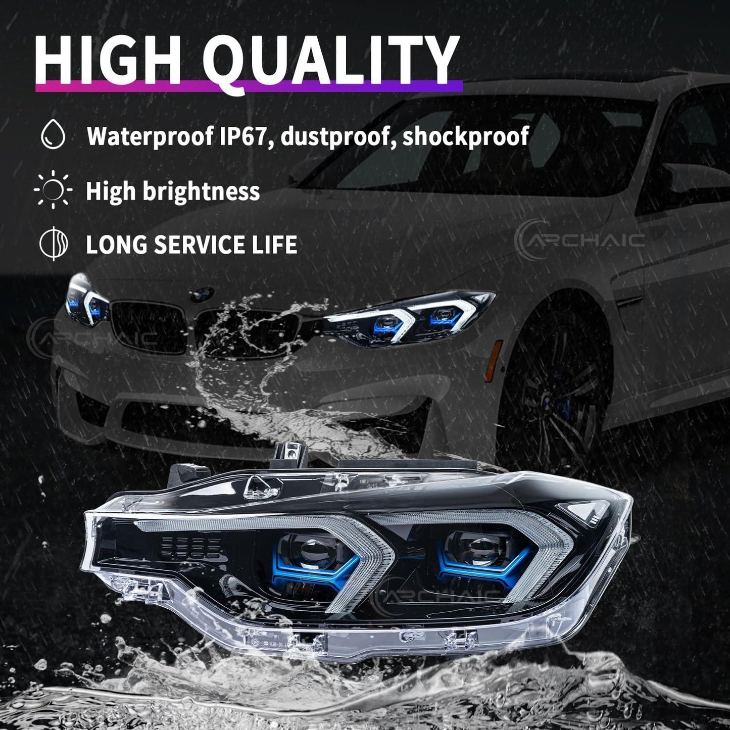 Archaic LED Headlights Compatible with BMW 3 Series F30 F31 2012-2015, Front Lights with Sequential Turn Signals, for OEM Xenon - Auto Part Pro Switzerland