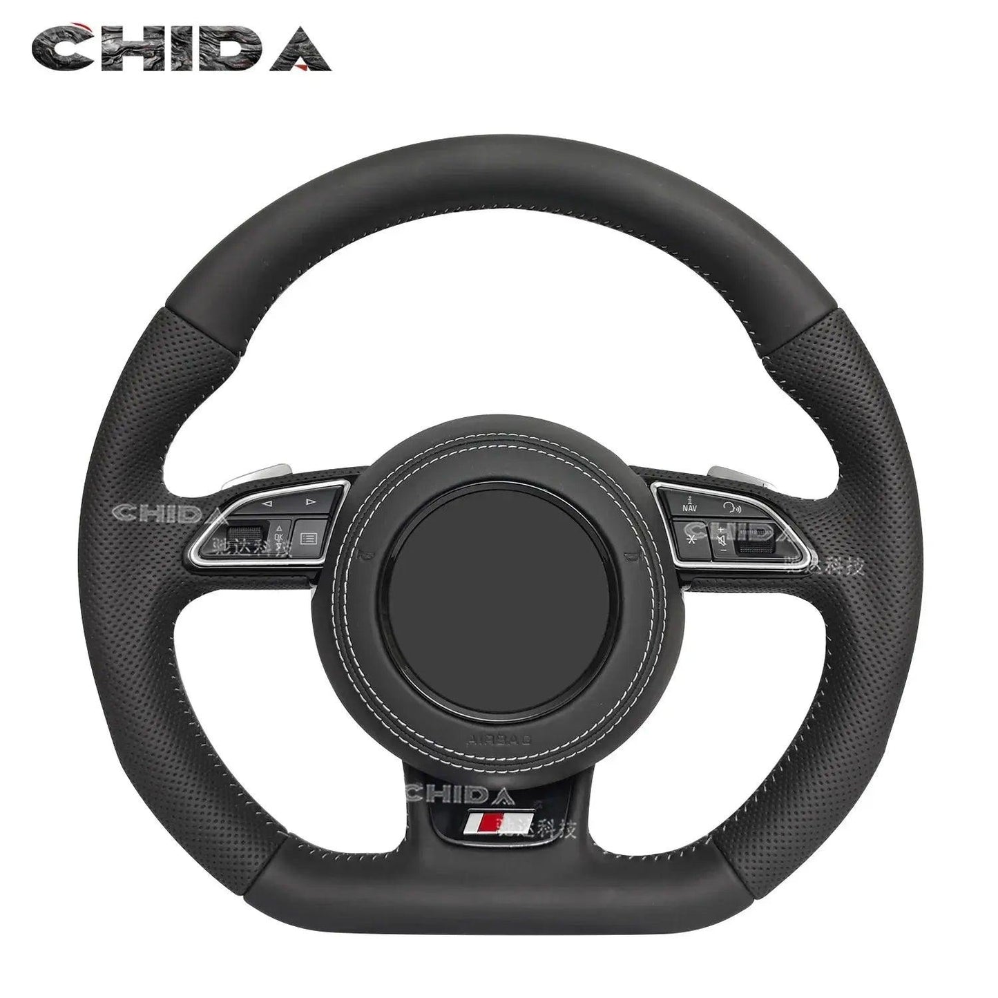 For Audis A3 A4 A5 A6 A8 Q5 RS3 RS7 Q7 C6 C8 A8 S6 S7 B8 B8.5 B9 S3 S4 S5 Hand Stitched Black Leather Steering Wheel - Auto Part Pro Switzerland
