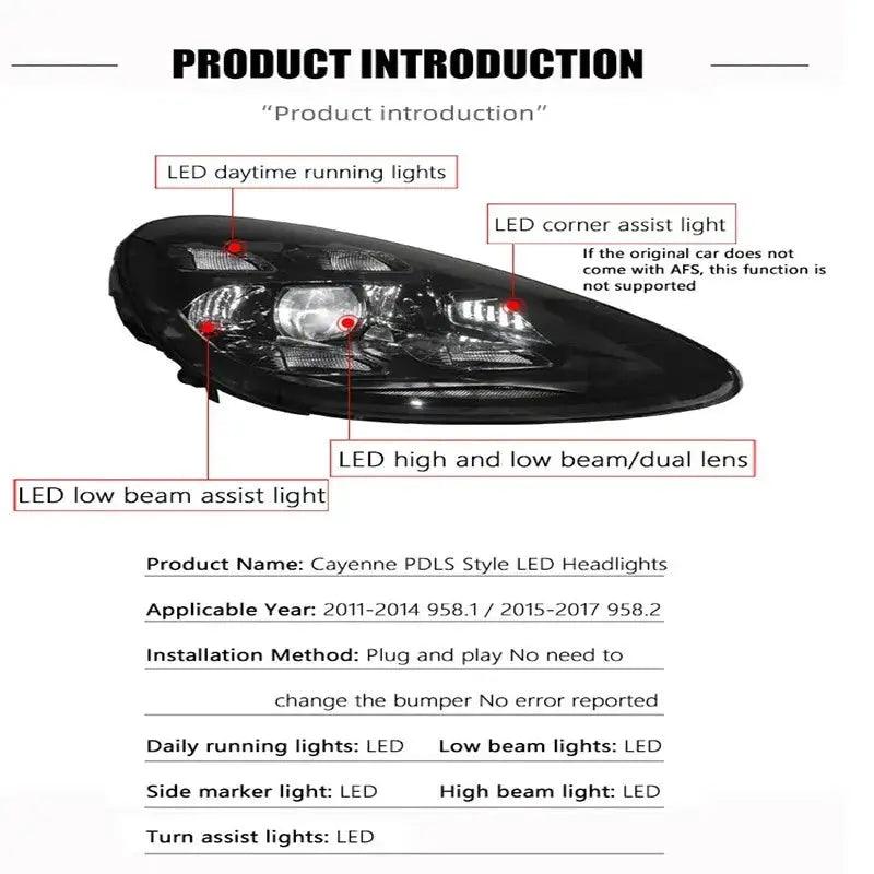 For Porsche Cayenne 2011-2018 High Quality LED Headlights 958.1 958.2 Upgrade 9Y0 Front Head Light Plug and Play Car Lamp - Auto Part Pro Switzerland