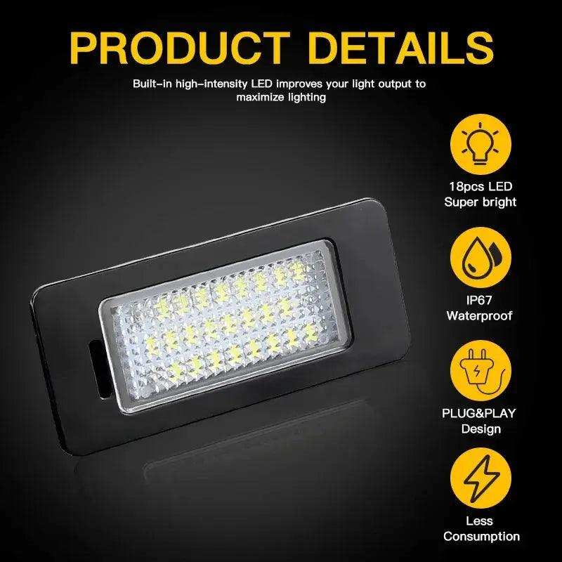 2Pcs LED License Number Plate Light Lamp For VW Golf Mk6 Mk7 Plus Jetta MK6 Passat B6 B7 Polo Touareg Mk2 Tiguan Touran Sharan - Auto Part Pro Switzerland