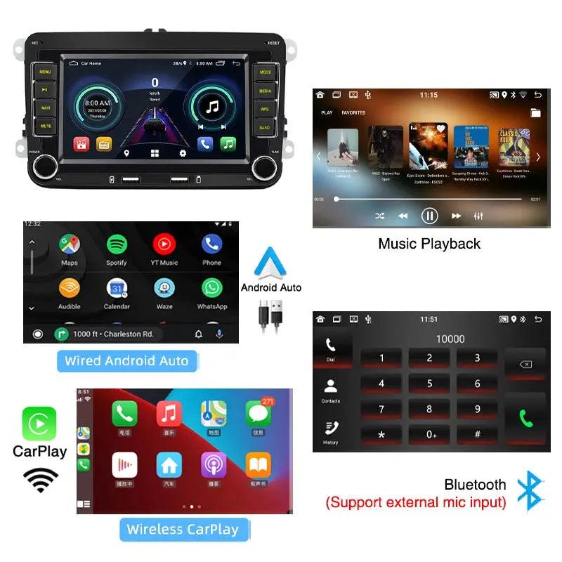 2 Din Android Carplay Car Radio Bluetooth Android-Auto DAB Plus FM RDS GPS Wifi Head Unit for VW Golf 5 6 Jetta Touran - Auto Part Pro Switzerland