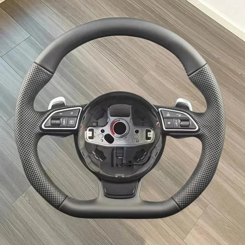 Leather Car Steering Wheel For Audi RS3 RS4 RS5 RS6 RS7 S3 S4 S5 2012-2016 With Paddle Shifters Flat Bottom Steering Wheel - Auto Part Pro Switzerland