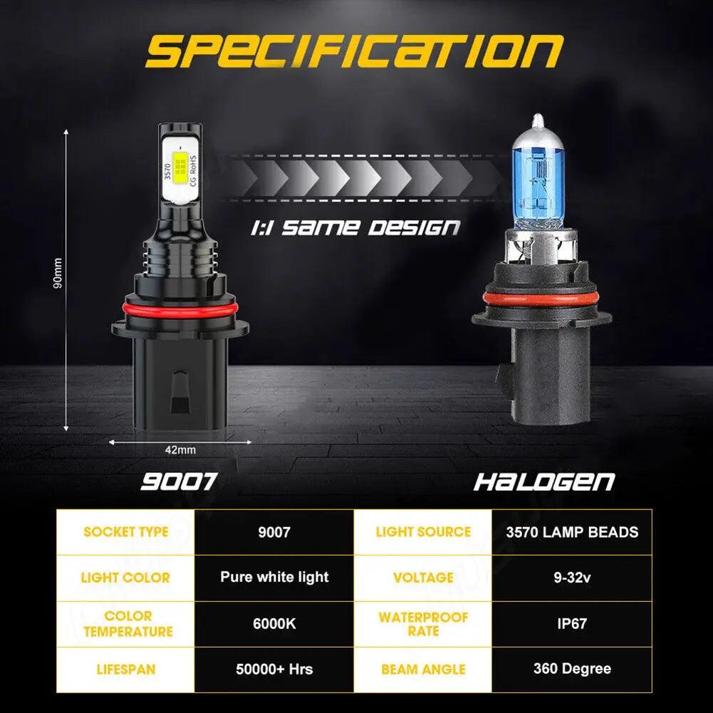 2pcs 9007 HB5 CSP LED Headlight Bulbs Conversion Kit High Low Beam 6000K Super White Headlight Automobiles Accessories - Auto Part Pro Switzerland