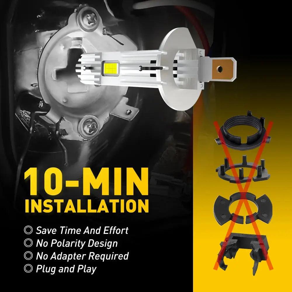 AUXITO 2Pcs 12000LM H1 LED Headlight Bulb H1 LED Canbus Car Head Fog Light 6500K White 12V 60W No Fan for Volkswagen VW Kia - Auto Part Pro Switzerland