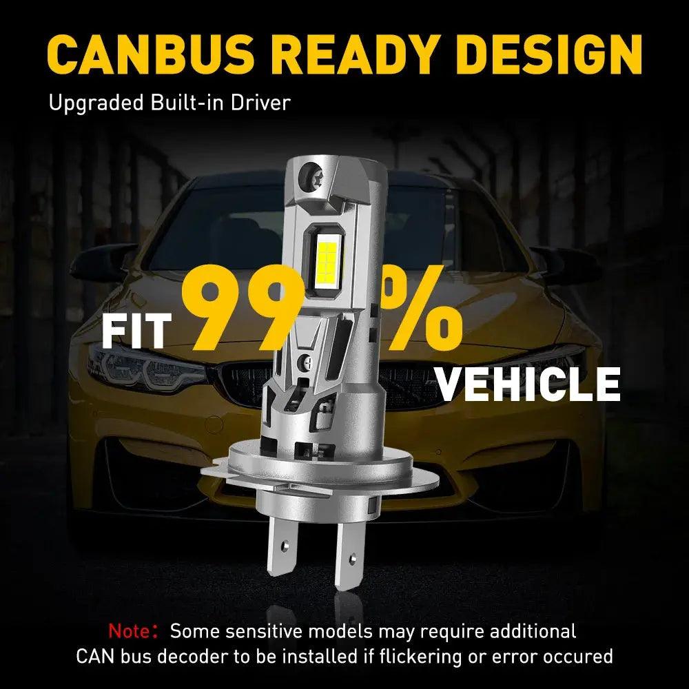 AUXITO 2Pcs Mini H7 LED Headlight Bulbs CANBUS 22000LM 120W Car Turbo Driving Headlamp Error Free 6500K White High Low Beam 12V - Auto Part Pro Switzerland