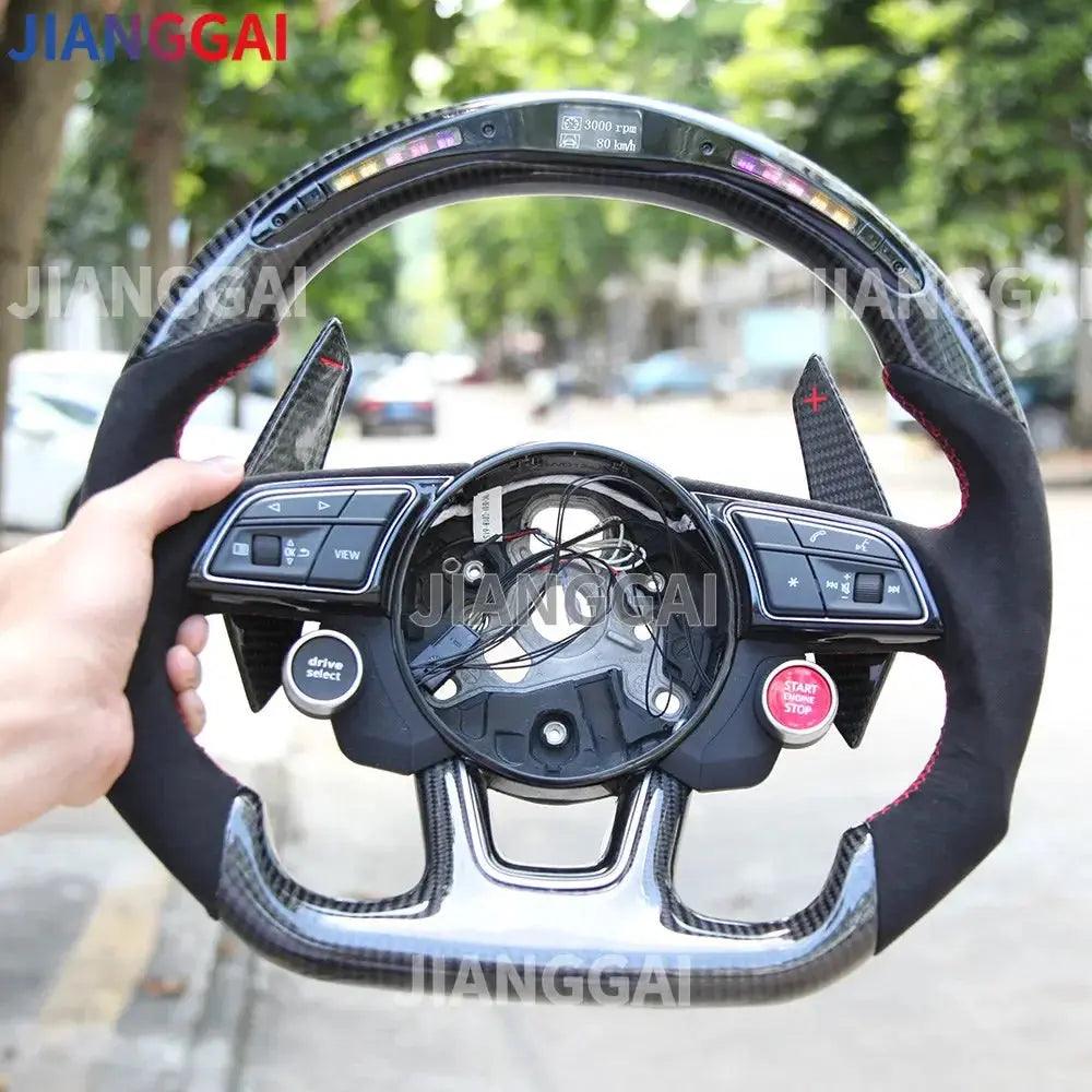 Led Carbon Fiber Steering Wheel For Audi RS3 RS4 RS5 S3 S4 S5 A3 A5 A4 2016-2021 Sport Steering Wheel Start Buttons Paddles - Auto Part Pro Switzerland