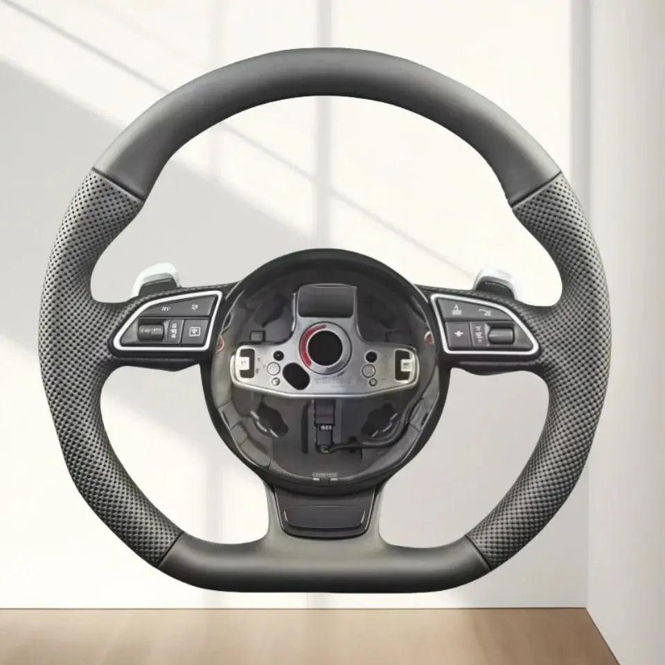 Leather Car Steering Wheel For Audi RS3 RS4 RS5 RS6 RS7 S3 S4 S5 2012-2016 With Paddle Shifters Flat Bottom Steering Wheel - Auto Part Pro Switzerland