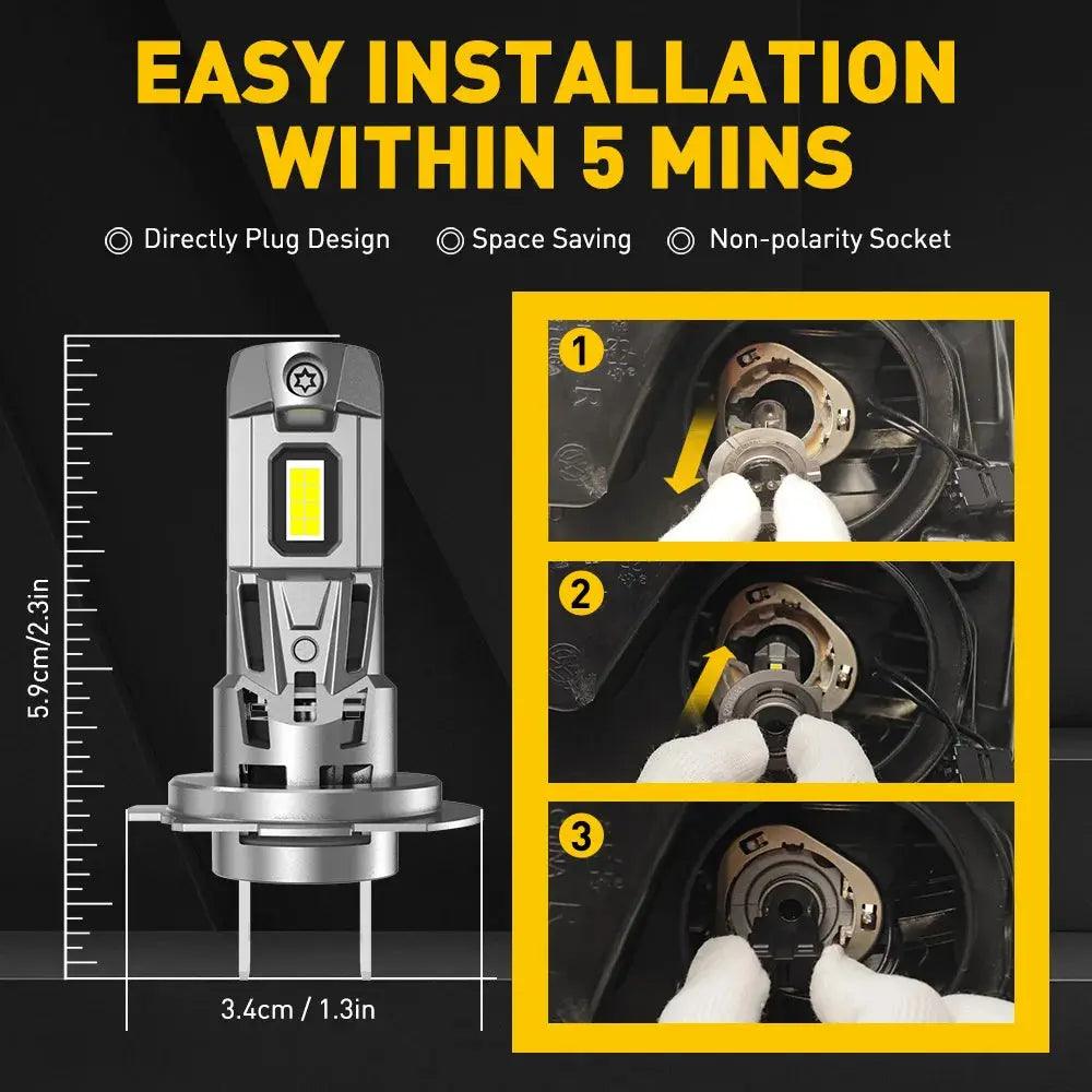2Pcs 22000LM Canbus H7 LED Headlight Turbo 120W Wireless Error Free Light Bulb with Fan CSP Chip MINI Car Head Lamp 6500K - Auto Part Pro Switzerland