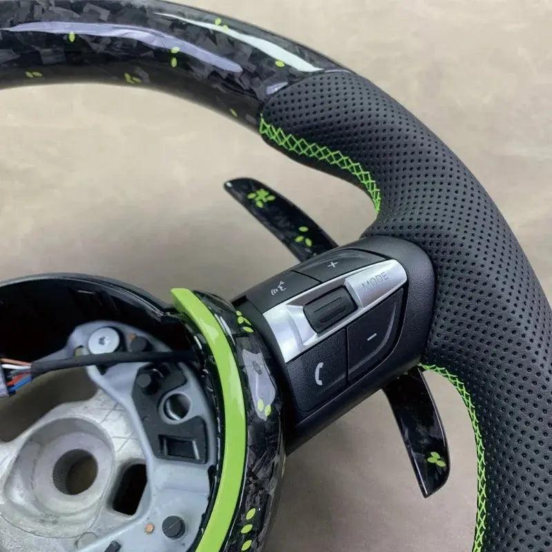 Customized for BMW F30 F32 F10 F20 F82 E46 E60 E90 M2 M3 M4 M5 M6 X3 X4 leather green petal forged carbon fiber steering wheel - Auto Part Pro Switzerland