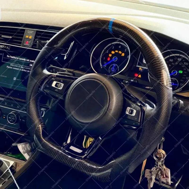 Real Carbon Fiber Steering Wheel For Volkswagen VW Golf MK7/7.5 6C GTI GTD R Polo 2013-2020 Perforated leather Car Modification - Auto Part Pro Switzerland
