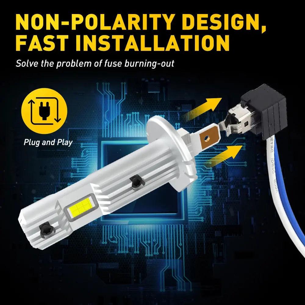 AUXITO 2Pcs 12000LM H1 LED Headlight Bulb H1 LED Canbus Car Head Fog Light 6500K White 12V 60W No Fan for Volkswagen VW Kia - Auto Part Pro Switzerland