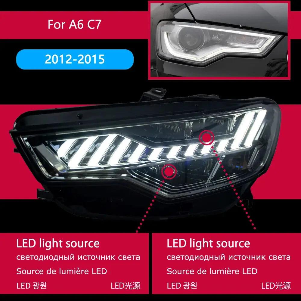 Car Accessories Head Lamp for Audi A6 Headlights 2012-2015 Upgrade A7 Design LED Headlight DRL Dynamic Singal High Low Beam - Auto Part Pro Switzerland