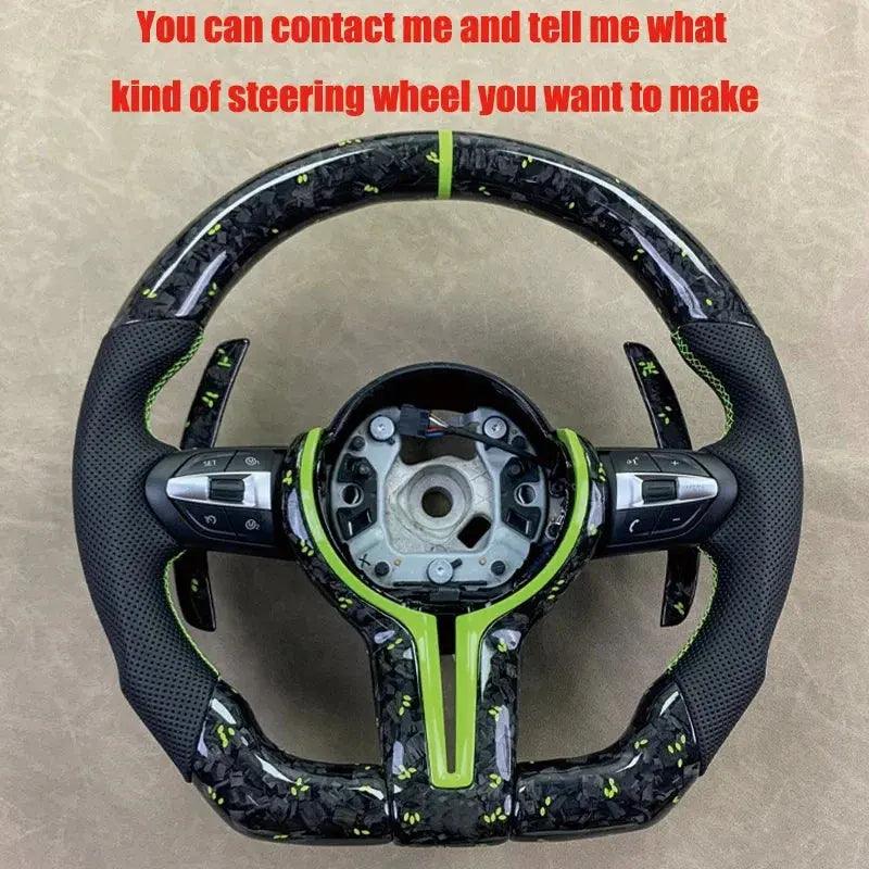 Customized for BMW F30 F32 F10 F20 F82 E46 E60 E90 M2 M3 M4 M5 M6 X3 X4 leather green petal forged carbon fiber steering wheel - Auto Part Pro Switzerland