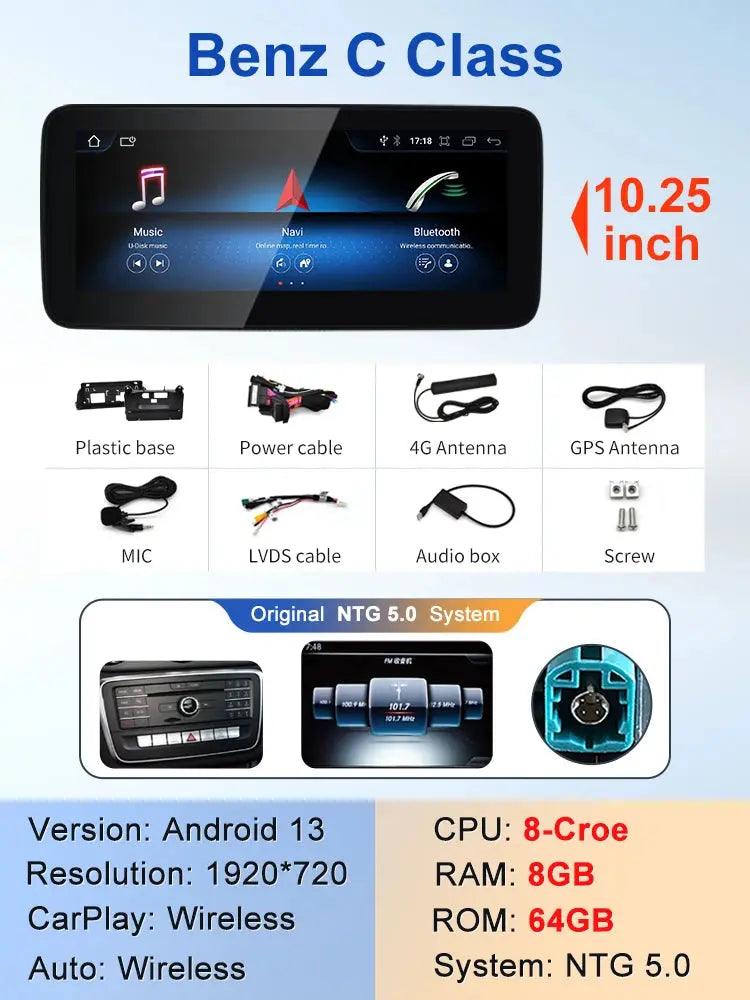 2024 New Car Multimedia Wireless Android AUTO CarPlay 10.25 12.3inch Screen For Mercedes Benz C Class W205 S205 Video Players - Auto Part Pro Switzerland