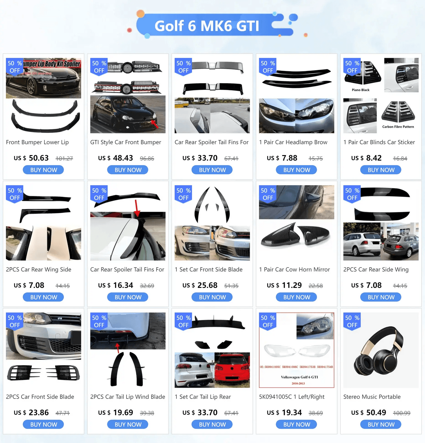 1 Set Car Front Side Blade Grille For VW Golf 6 MK6 GTI GTD 2008-2012 Front Side Blade Sticker Conversion - Auto Part Pro Switzerland
