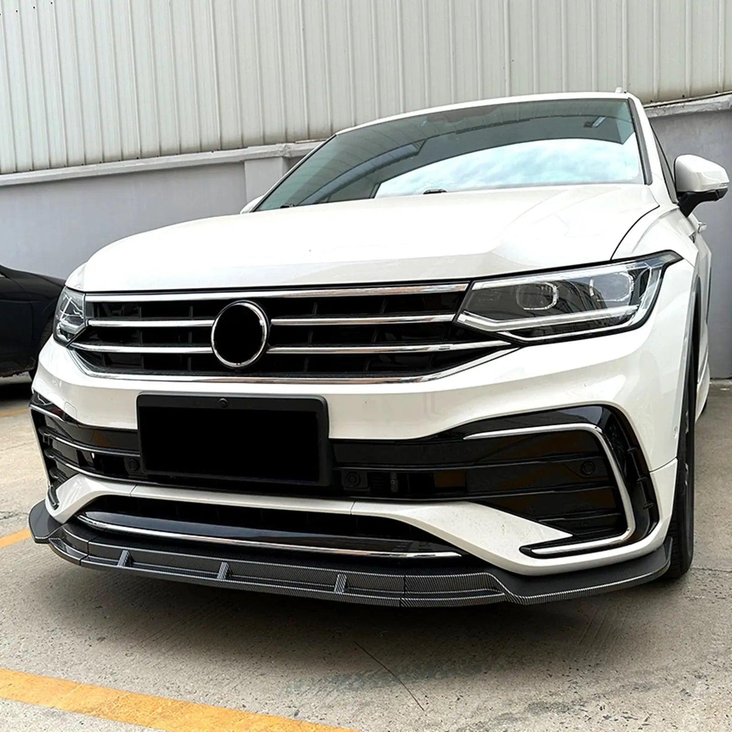 For Volkswagen VW Tiguan Rline 2021 2022 2023 Front Bumper Spoiler Lip Gloss Black/Carbon Fiber Look Lower Splitter Lip Body Kit - Auto Part Pro Switzerland