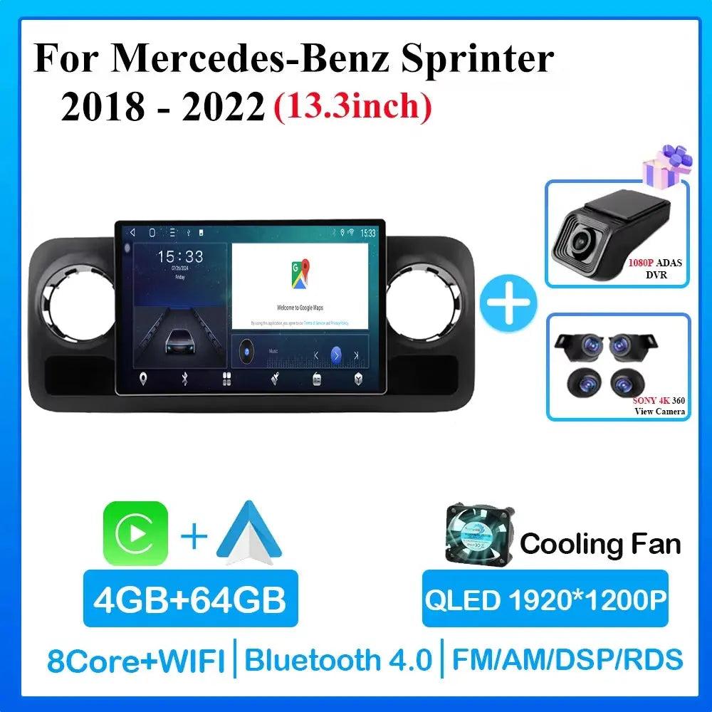13.3 Inch Carplay Android Car Radio For MERCEDES-BENZ SPRINTER 2018 2019- 2022 Multimedia Center 4G DVD Wifi Bluetooth Display - Auto Part Pro Switzerland
