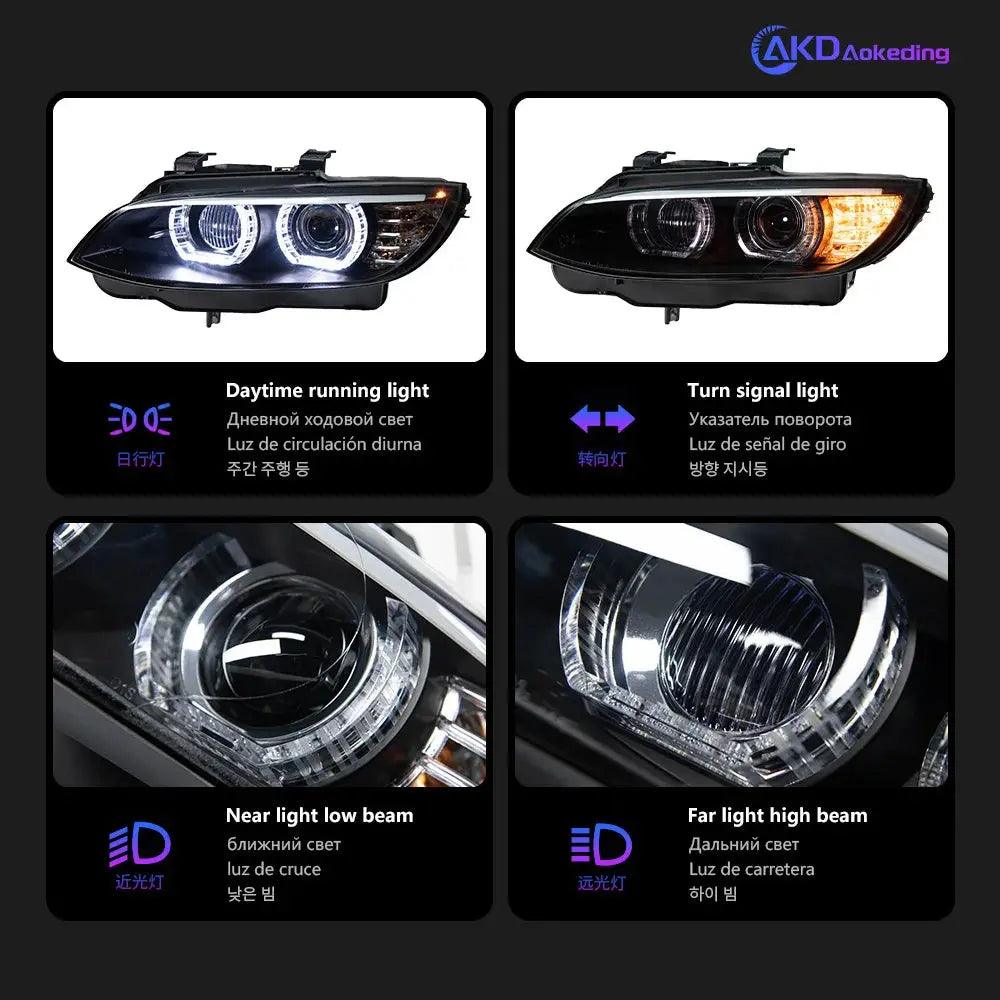 AKD Head Lamp for BMW E92 E93 LED Headlight 2006-2012 Headlights 330I 335I DRL Turn Signal High Beam Angel Eye Projector Lens - Auto Part Pro Switzerland