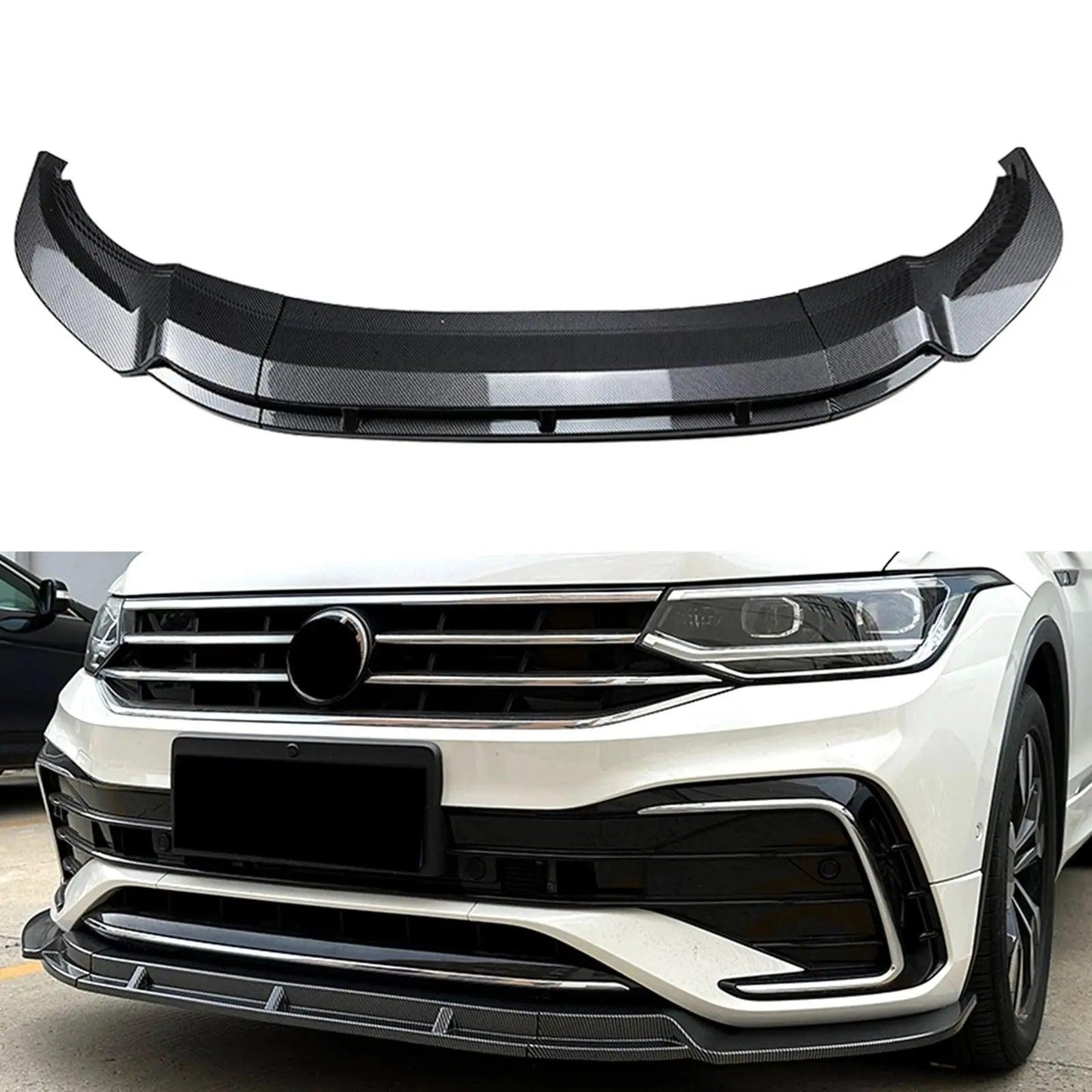 For Volkswagen VW Tiguan Rline 2021 2022 2023 Front Bumper Spoiler Lip Gloss Black/Carbon Fiber Look Lower Splitter Lip Body Kit - Auto Part Pro Switzerland
