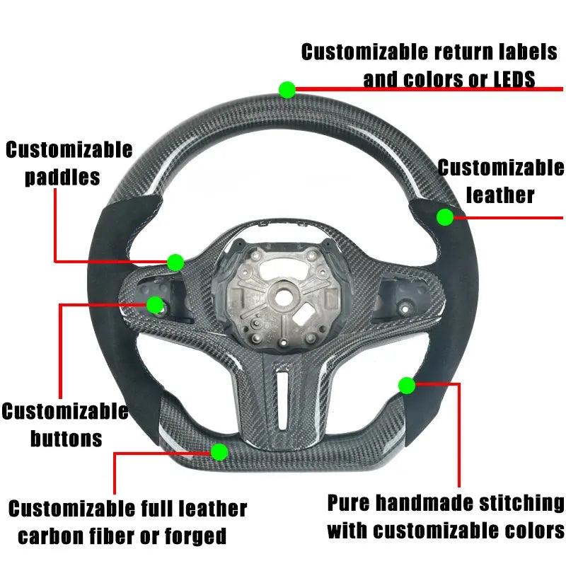 Customized for BMW F30 F32 F10 F20 F82 E46 E60 E90 M2 M3 M4 M5 M6 X3 X4 leather green petal forged carbon fiber steering wheel - Auto Part Pro Switzerland