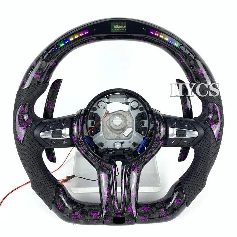 HYCS LED Purple Petal Forged Carbon Fiber Steering Wheel For BMW F20 F22 F30 F35 F32 F01 F02 F10 F18 M2 M3 M4 M5 - Auto Part Pro Switzerland