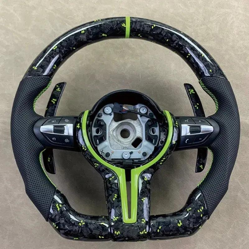 Customized for BMW F30 F32 F10 F20 F82 E46 E60 E90 M2 M3 M4 M5 M6 X3 X4 leather green petal forged carbon fiber steering wheel - Auto Part Pro Switzerland
