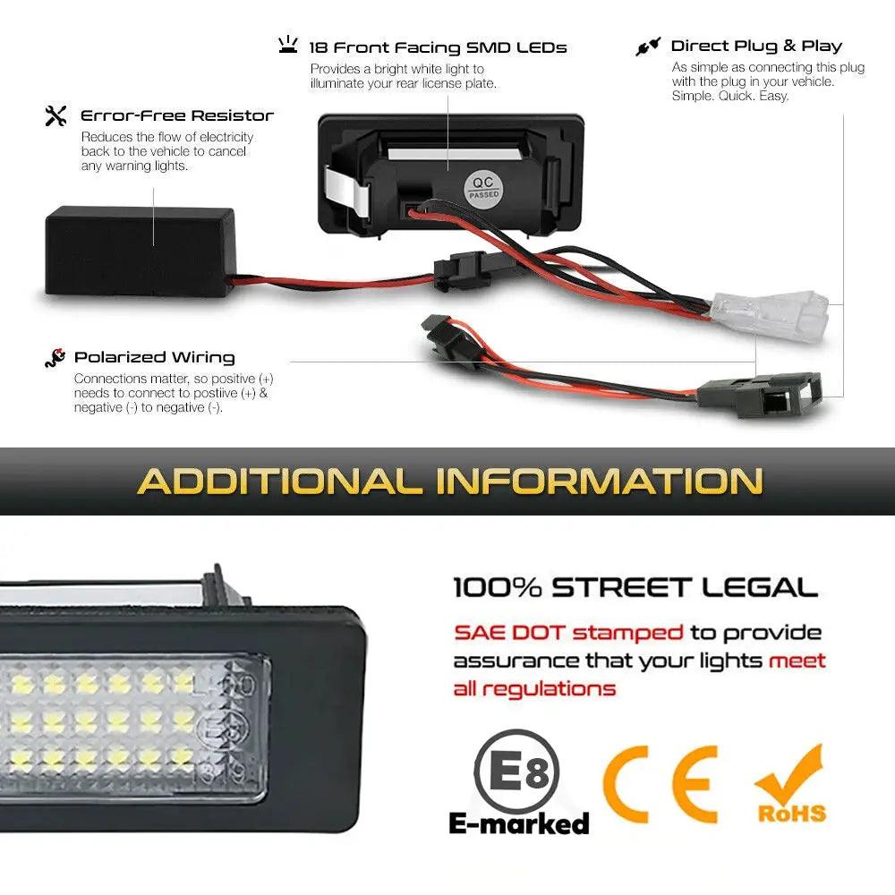 2Pcs 6000K Car LED Tail License Plate Light Number Lamps For Skoda Octavia Fabia Superb Kodiaq Karoq Rapid Yeti Scout - Auto Part Pro Switzerland