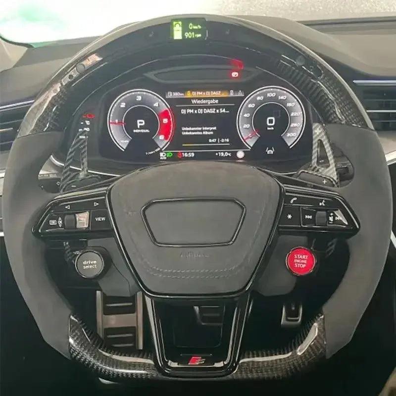 Car Start Button S-Line Half Alcantara Carbon Fiber Paddle LED Steering Wheel for TT R8 A4 A5 B8 B9 S4 RS6 A6 C7 RS Q5 Q6 - Auto Part Pro Switzerland