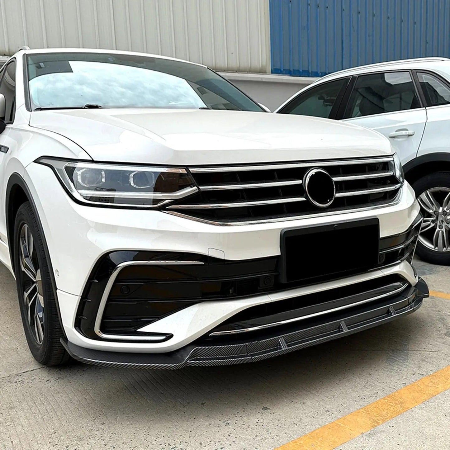 For Volkswagen VW Tiguan Rline 2021 2022 2023 Front Bumper Spoiler Lip Gloss Black/Carbon Fiber Look Lower Splitter Lip Body Kit - Auto Part Pro Switzerland