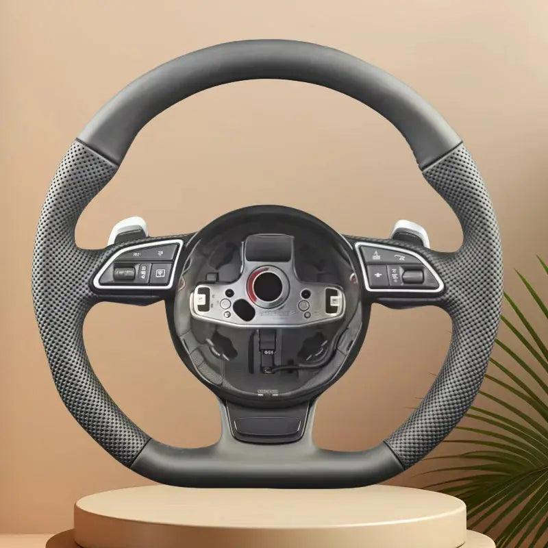 Leather Car Steering Wheel For Audi RS3 RS4 RS5 RS6 RS7 S3 S4 S5 2012-2016 With Paddle Shifters Flat Bottom Steering Wheel - Auto Part Pro Switzerland