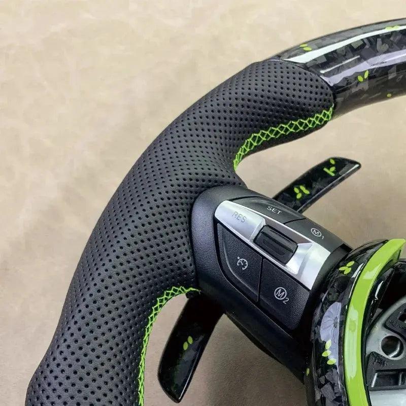 Customized for BMW F30 F32 F10 F20 F82 E46 E60 E90 M2 M3 M4 M5 M6 X3 X4 leather green petal forged carbon fiber steering wheel - Auto Part Pro Switzerland