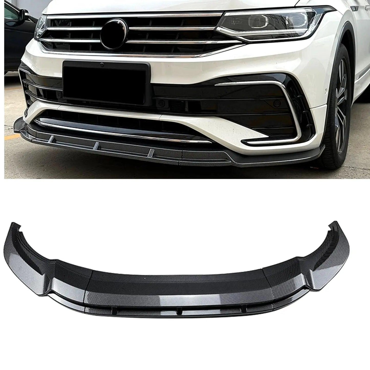 For Volkswagen VW Tiguan Rline 2021 2022 2023 Front Bumper Spoiler Lip Gloss Black/Carbon Fiber Look Lower Splitter Lip Body Kit - Auto Part Pro Switzerland
