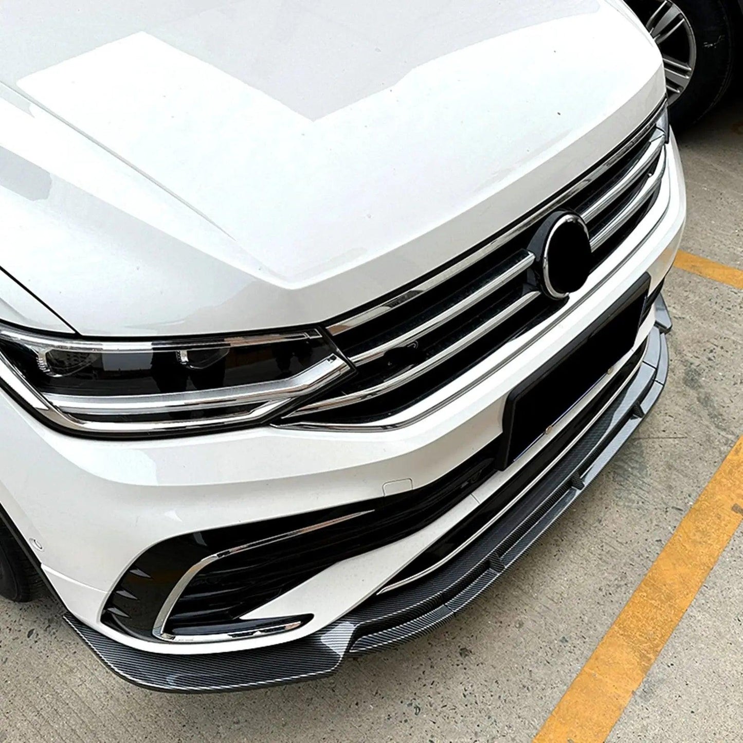 For Volkswagen VW Tiguan Rline 2021 2022 2023 Front Bumper Spoiler Lip Gloss Black/Carbon Fiber Look Lower Splitter Lip Body Kit - Auto Part Pro Switzerland