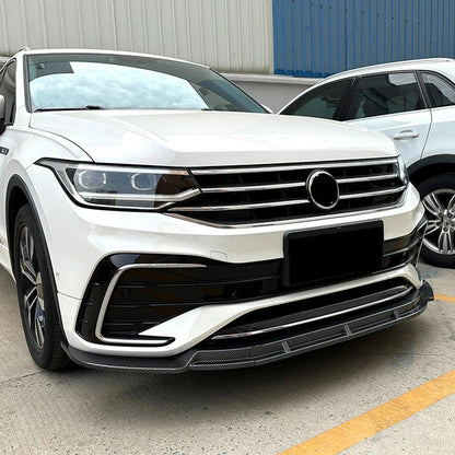 For Volkswagen VW Tiguan Rline 2021 2022 2023 Front Bumper Spoiler Lip Gloss Black/Carbon Fiber Look Lower Splitter Lip Body Kit - Auto Part Pro Switzerland