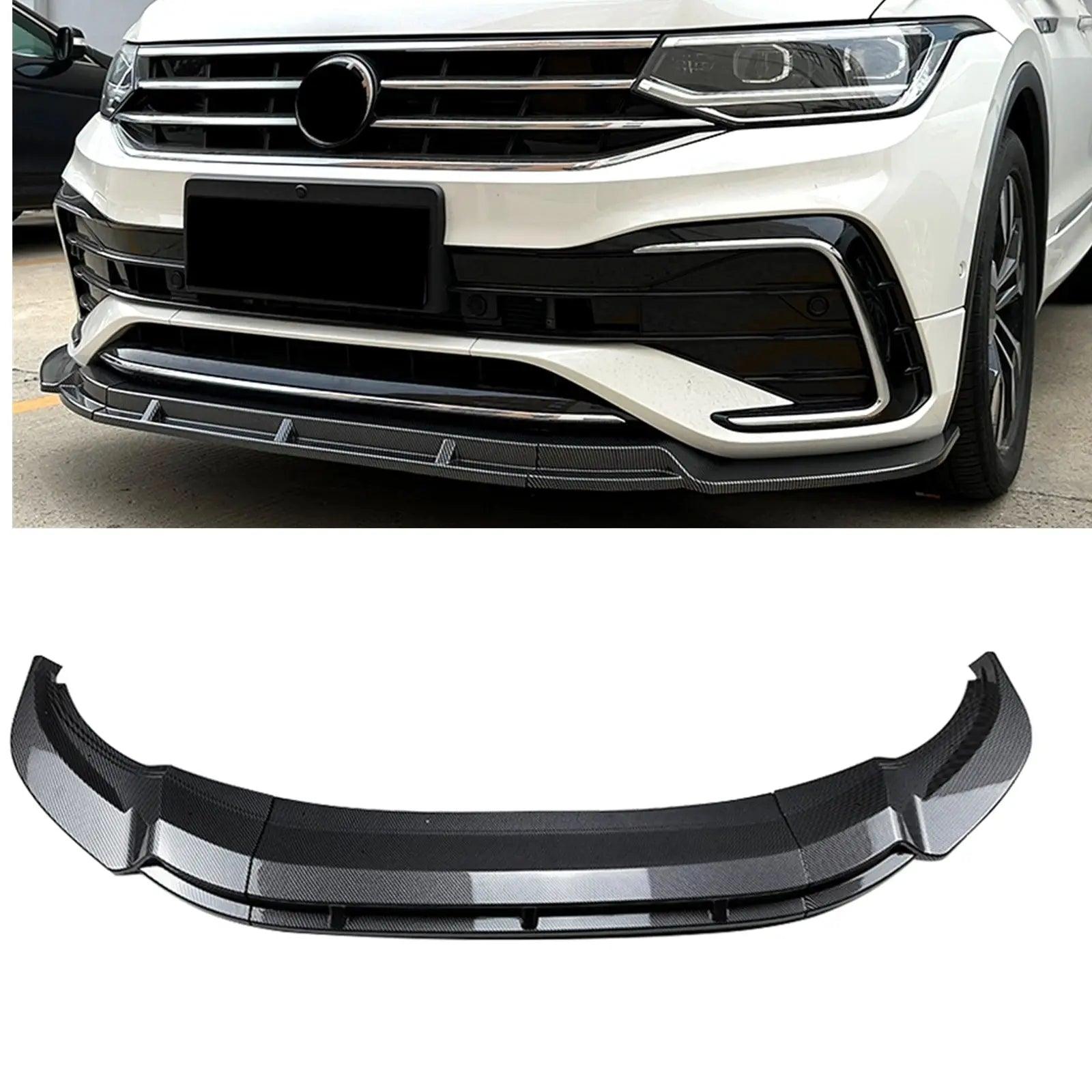 For Volkswagen VW Tiguan Rline 2021 2022 2023 Front Bumper Spoiler Lip Gloss Black/Carbon Fiber Look Lower Splitter Lip Body Kit - Auto Part Pro Switzerland